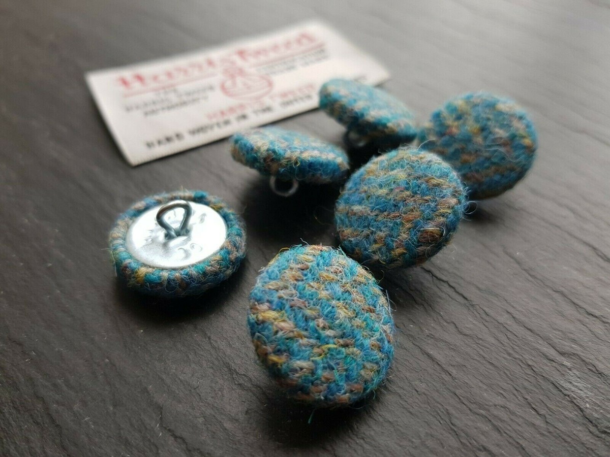 Turquoise blue Harris Tweed Pure Wool Covered Buttons 19, 23, 25