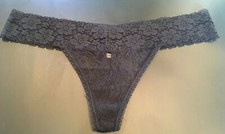 Vtg Victoria  s Secret  I Love Pink  M Black Lace Thong Bikini Panties
