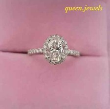 Lab-Created 2.60CT Oval Cut Diamond Halo Engagement Ring 14K White Gold Finish