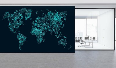 3D Black Green 334NAO World Map Wallpaper Mural Removable Self-adhesive Amy