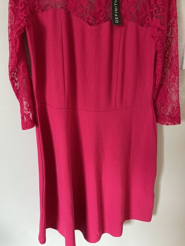BNWT Womens Fit And Flare Skater Dress Size 16 Pink Knee Length Lace Wedding - Picture 10 of 18