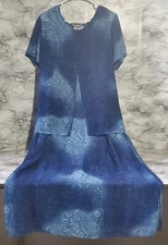 Vintage Dress U By Sharon 2pc Maxi Dress 13/14 Set Blue Water Swirls Floral EUC