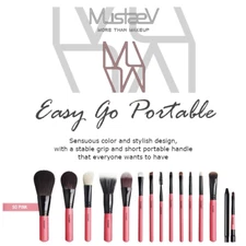 MustaeV Easy Go Makeup Brushes So Pink Travel Size K-Pop USA Seller Wood Handle
