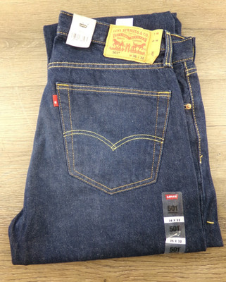 Levis 501 Original Fit Jeans 36x32 Straight Leg Button Fly Dark Stonewash New S6