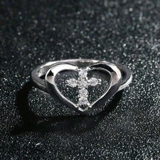 Anello di fidanzamento croce nel cuore con diamanti da 1,25 ct in oro...
