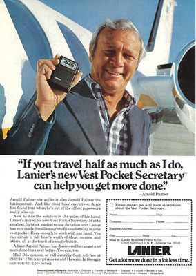 1979 Lanier Vest Pocket Secretary Arnold Palmer vintage Print AD Advertisement