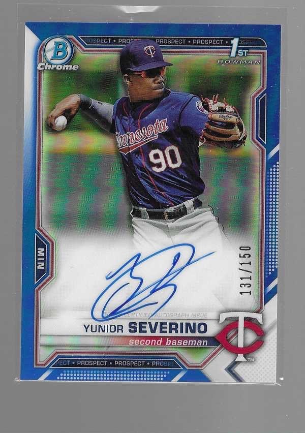 YUNIOR SEVERINO 2021 BOWMAN CHROME PROSPECTS BLUE REFRACTOR AUTO #CPA-YS  /150