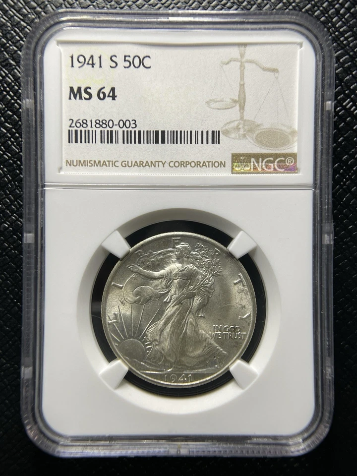 1941 S NGC MS64 Walking Liberty Silver Half Dollar US Mint Blast White - 51057 - Image 4 of 4
