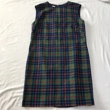 Pendleton Woolen Mills Dress L Large Green Plaid Tartan Shift 100% Wool