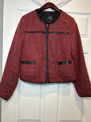 Chaqueta de tweed The Limited roja y negra talla mediana con ribete negro cremallera completa - Imagen 1 de 7