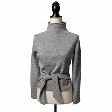 Forte Cashmere Gray Turtleneck Tie Front Cashmere Sweater Size XS