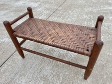 Vintage Splint Weave Fußhocker geflochten Ottomane Holz NL