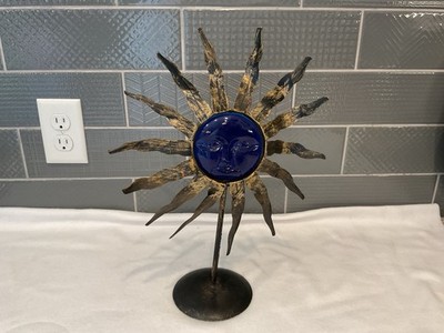 Sun Moon Face Candle Holder Cobalt Blue Celestial Whimsigoth Boho Decor