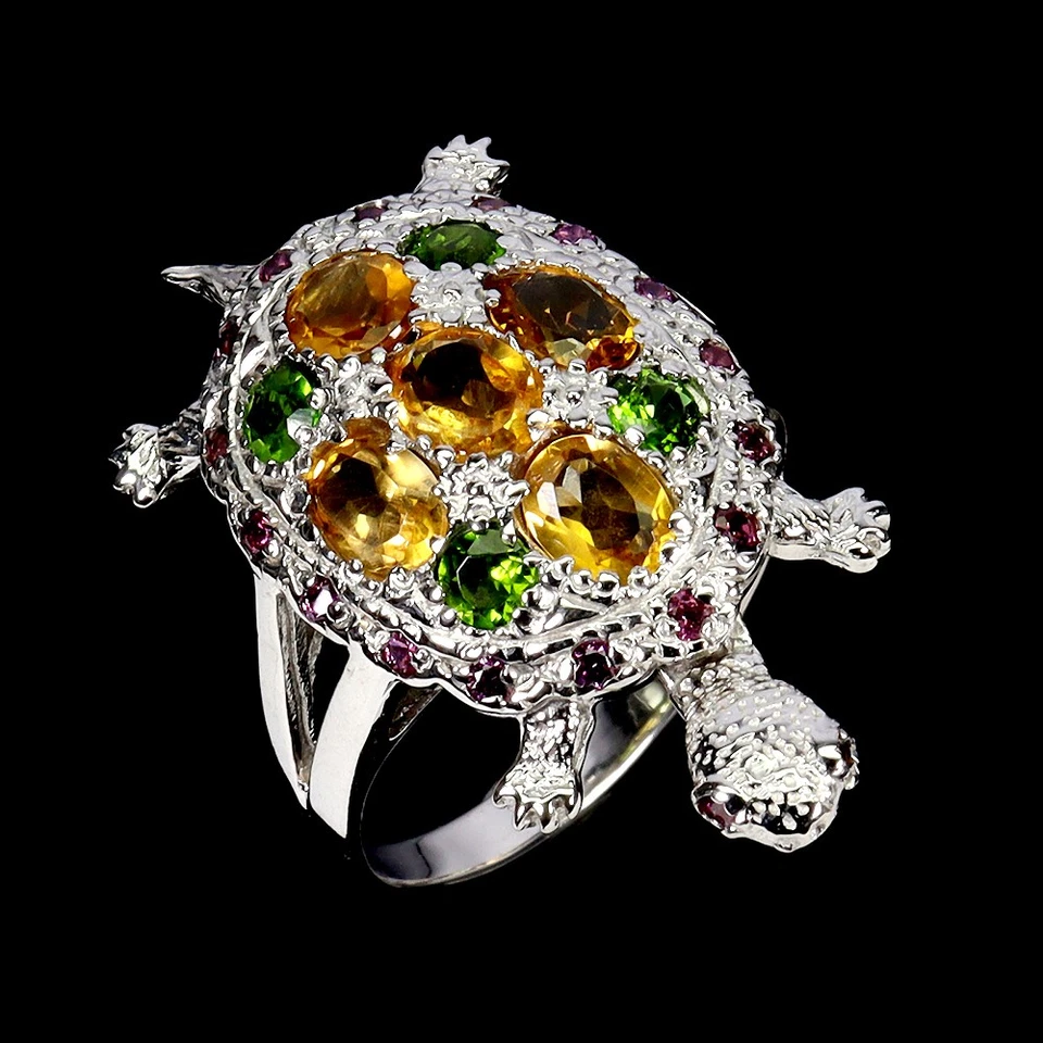 Anillo de plata de ley 925 ovalado citrino rodolita piedras preciosas naturales joyería talla 9 Foto 2 de 4