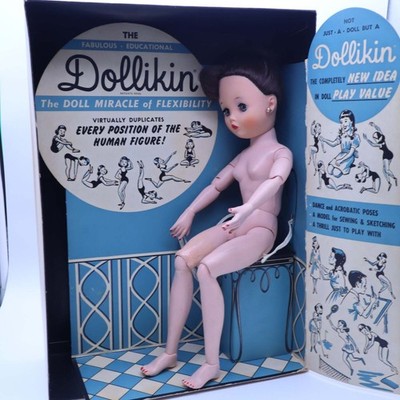 VTG 1958 Uneeda Dollikin 19'' Jointed Fashion Doll in Box Wardrobe Clothes Lot