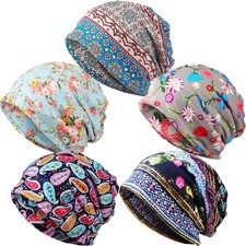 5 Pieces Women's Slouchy Beanie Hat Stretch Turban Hats Cancer 8, Multicolor