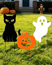 3 Pcs Large Metal Halloween Garden Stakes Outdoor Yard Signs Decorations