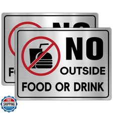 2PCS No Outside Food or Drink Sticker, Self-Adhesive Brushed Silv