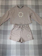 AllSaints 7-8 Yrs Cotton Sweatshirt Shorts Co-ord Neutral Lounge Set