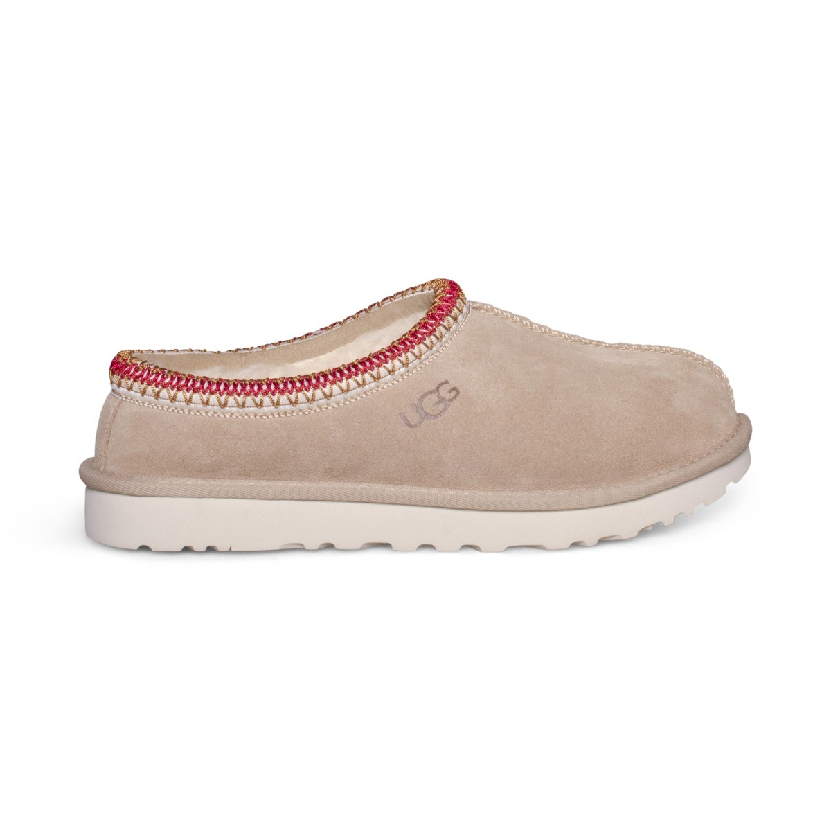 UGG TASMAN SAND / DARK CHERRY SUEDE SHEEPSKIN WOMEN'S SLIPPERS