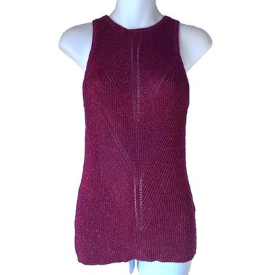 NEXT Womens Metallic Sparkle Chevron Knit Racerback Tank Top Pink Small BNWT