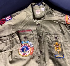 Vtg Boy Scouts of America Mens S Button Long Sleeve Patches
