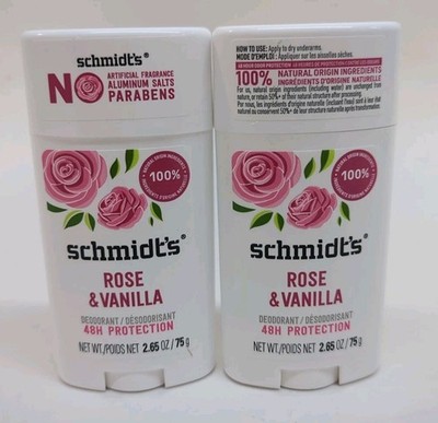 Schmidt's Rose & Vanilla Natural Origin Deodorant 48Hr Protection Lot of 2