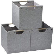 Collapsible Storage Bins 12x12x12in Storage Cubes Linen Fabric 3 Pack Storage Ba