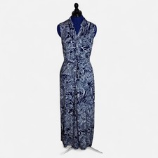 Talbots Maxi Dress Medium Navy & White Floral Button Sleeveless Coastal Resort
