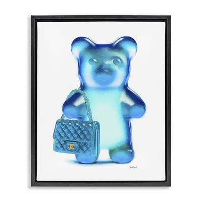 Blue Trendy Bear & Bag Black Floater Framed Canvas Wall Art Design by Amanda ...