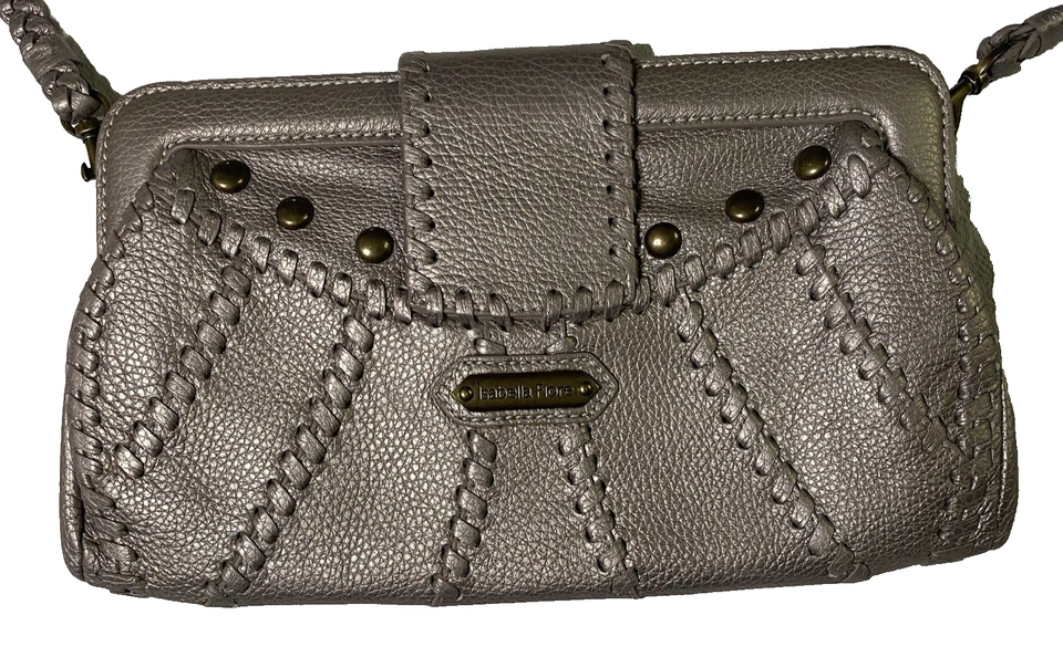 Bolso de Hombro Isabella Fiore Plateado Metálico Cuero Cartera 12x7 Y2K Glamour Foto 4 de 4