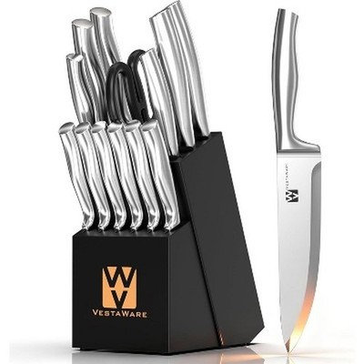 Vestaware 14-Piece Knife Block Set - Stainless Steel, Black