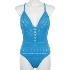 Bleu Rod Beattie Swimsuit Women 14 Blue One Piece Lace Up Strappy Monokini Swim