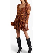 ULLA JOHNSON Naiya ruffled metallic printed cotton-blend ikat mini dress Size 6