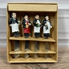 Vintage 1996 Waiter Figurine Cheese Spreaders Stainless Steel Knives Set of 4