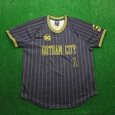 DC Comics Batman Gotham City Jersey Mens XL Black Pinstriped Box Lunch #1 Wayne