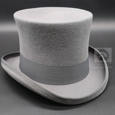 Gray 100% Wool Felt Top Hat Victorian Costume Slash Mad Hatter Cosplay Steampunk