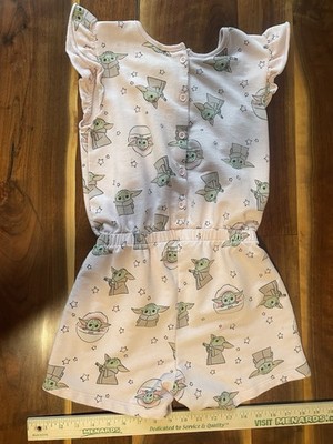 Star Wars Grogu Pink Knit Romper One-Piece Short Sleeve Girls 7-8