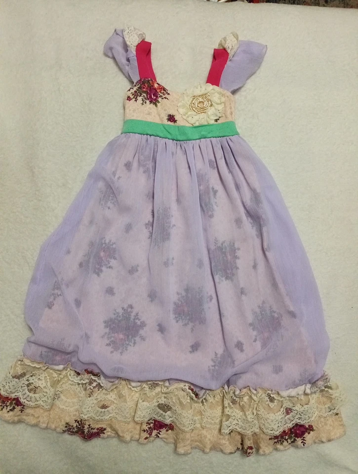 Vestido Giros y Ramitas Niñas 2T Rosa Púrpura Maxi Artístico Boutique Roseta Conjunto E3 Foto 2 de 4