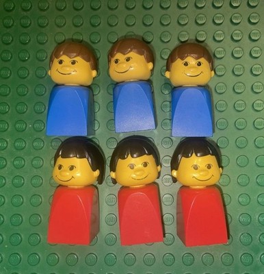 Lot of 6 LEGO Basic Figure Finger Puppets Boy Girl Mini Figures 1980s Red Blue