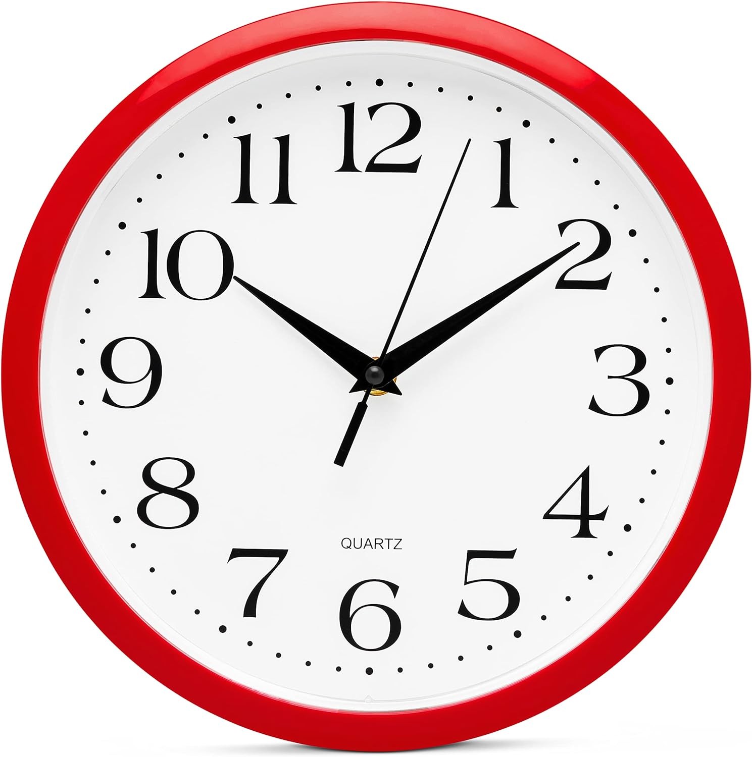 Bernhard Products Red Wall Clock Silent Non Ticking - 12 Inch 12 Inch,