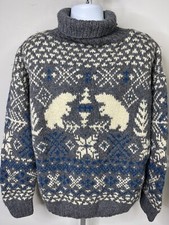 Vintage Club Room Wool Sweater Men's Polar Bear Chunky Hand Knit Size XL 90's