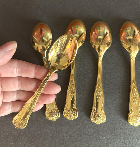 Vintage Russische Sowjetische Melchior Vergoldet Dessertlöffel Set 6 Teile 1980 - Bild 3 von 4