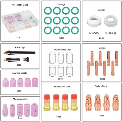 49-tlg WIG Zubehör Kit Verschleißteil Schweißbrenner Gaslinse für WP17/18/26 TIG - Bild 9 von 9