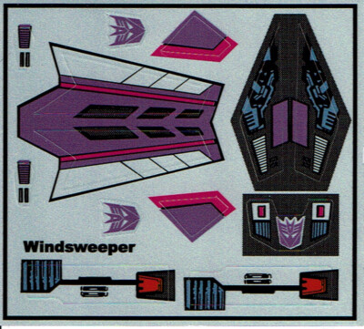 TRANSFORMERS GENERATION 1, G1 DECEPTICON WINDSWEEPER REPRO ETIKETTEN / AUFKLEBER