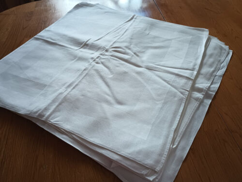 VTG IRISH LINEN DAMASK NAPKINS WHITE SATIN BAND 22"SQ SET 20 PC