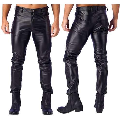 Mens Wet Look Patent Leather Tights Long Pants Slim Fit Trousers Rave Clubwear - Picture 8 of 41