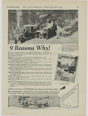1926 Universal Crane Co. Ad: Mack Truck Crane, Snow Removal in New York City