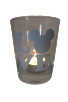 "Deko Teelicht Glas Windlicht Print \"Love Micky\" Blau Handmade Kerzenglas"