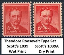 Theodore Roosevelt Type Set 2 MNH Scott's 1039 Wet Printing 1039A Dry Printing